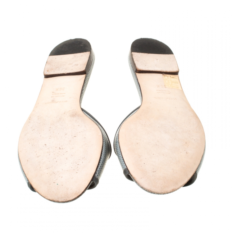 Pre Owned Dolce and Gabbana Grey Lizard Embossed Leather Sofia Slides Size 36.5