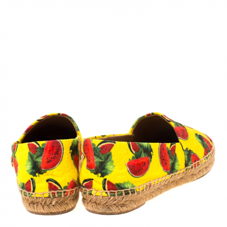 Pre Owned Dolce and Gabbana Yellow/Red Watermelon Print Canvas Espadrilles Size 37