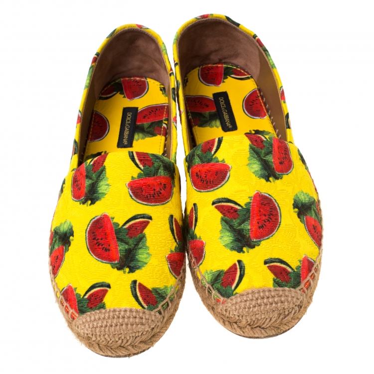 Pre Owned Dolce and Gabbana Yellow/Red Watermelon Print Canvas Espadrilles Size 37
