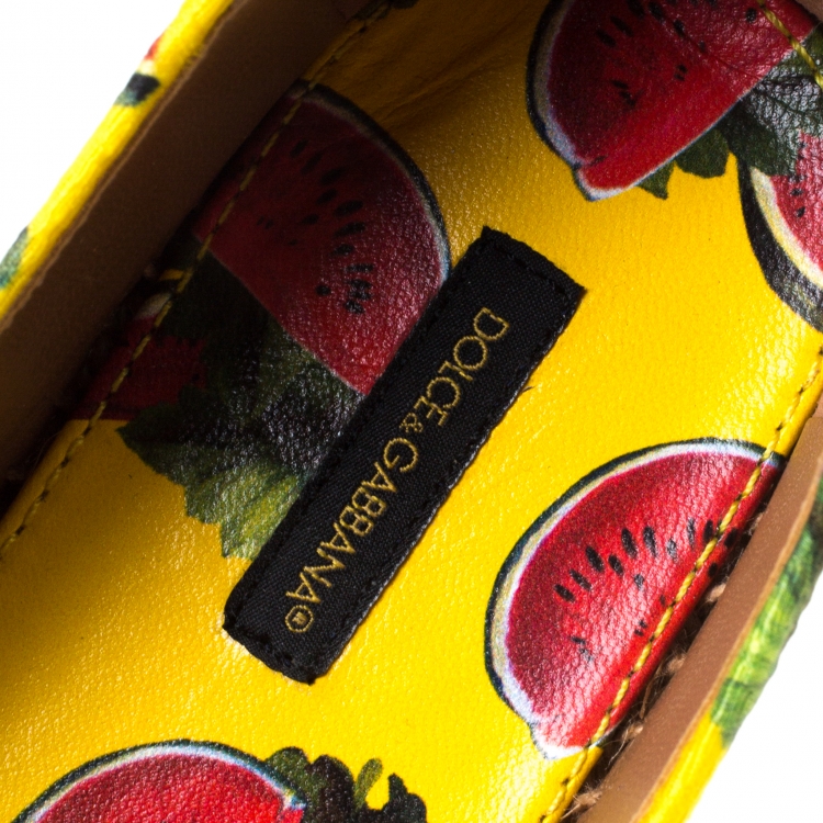 Pre Owned Dolce and Gabbana Yellow/Red Watermelon Print Canvas Espadrilles Size 37