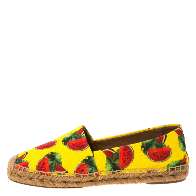 Pre Owned Dolce and Gabbana Yellow/Red Watermelon Print Canvas Espadrilles Size 37