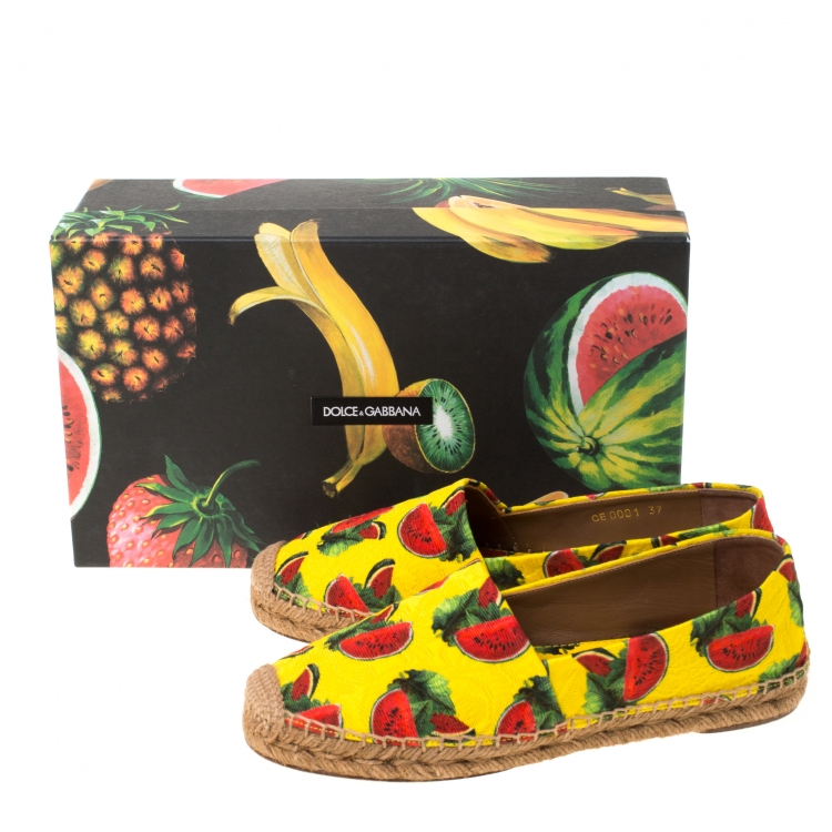 Pre Owned Dolce and Gabbana Yellow/Red Watermelon Print Canvas Espadrilles Size 37