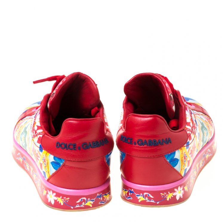 Pre Owned Dolce and Gabbana Multicolor Floral Print Leather Lace Up Sneakers Size 39