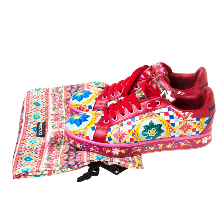 Pre Owned Dolce and Gabbana Multicolor Floral Print Leather Lace Up Sneakers Size 39