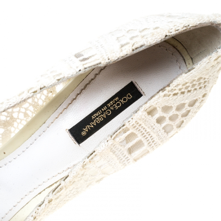 Pre Owned Dolce and Gabbana White Lace Peep Toe Pumps Size 39
