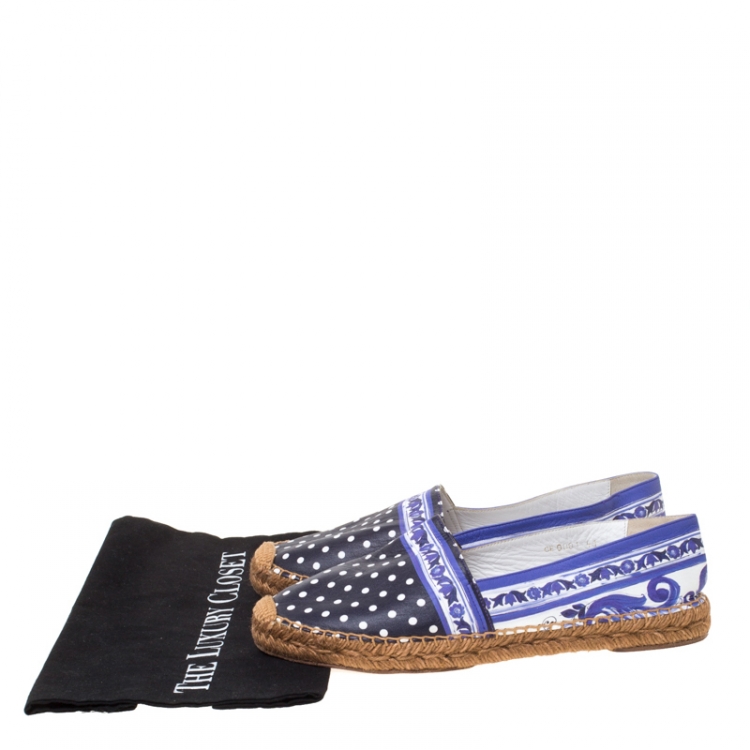Pre Owned Dolce and Gabbana Two Tone Printed Leather Espadrilles Size 41