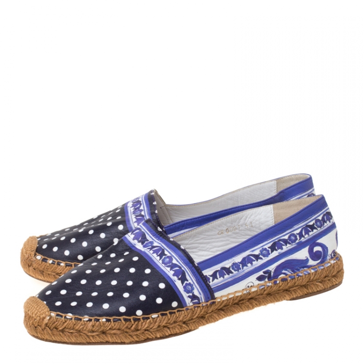Pre Owned Dolce and Gabbana Two Tone Printed Leather Espadrilles Size 41