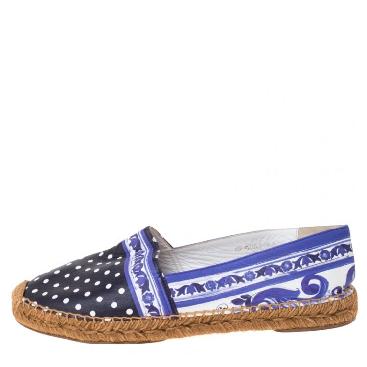 Pre Owned Dolce and Gabbana Two Tone Printed Leather Espadrilles Size 41