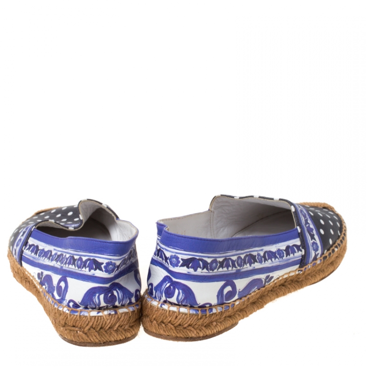 Pre Owned Dolce and Gabbana Two Tone Printed Leather Espadrilles Size 41