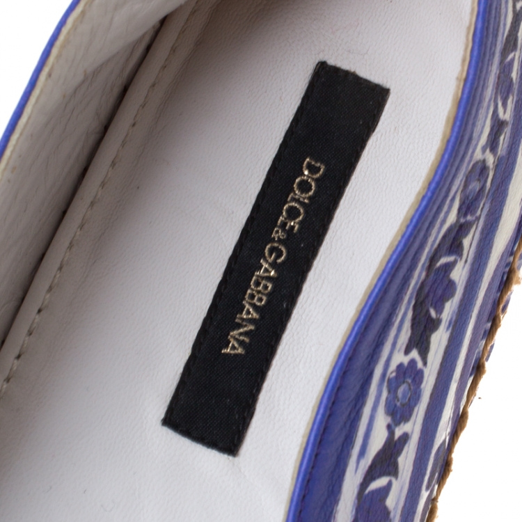 Pre Owned Dolce and Gabbana Two Tone Printed Leather Espadrilles Size 41