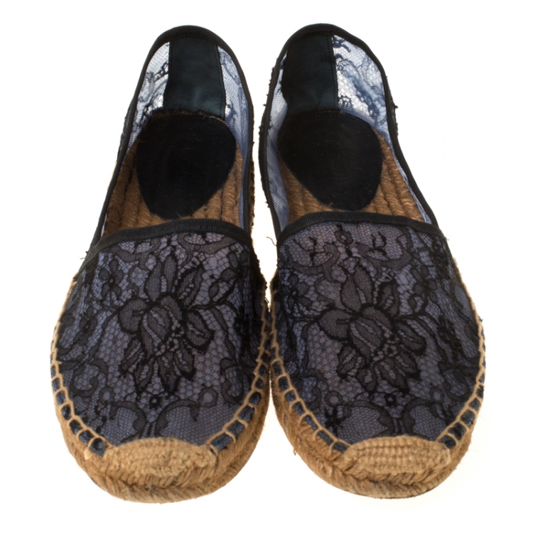 Pre Owned Dolce and Gabbana Black Lace Espadrilles Size 39