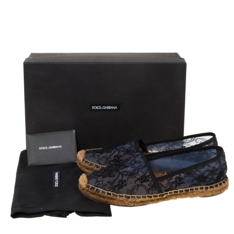 Pre Owned Dolce and Gabbana Black Lace Espadrilles Size 39