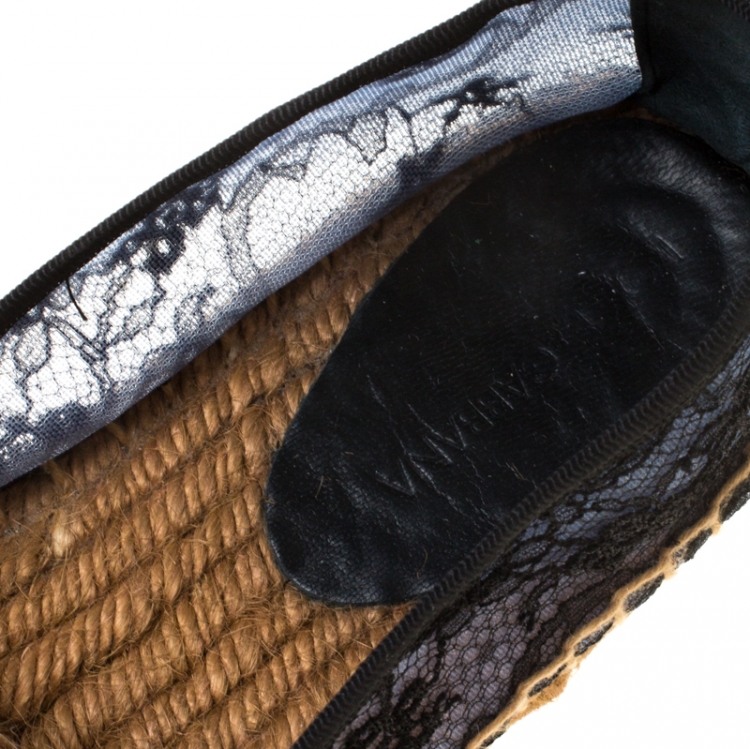 Pre Owned Dolce and Gabbana Black Lace Espadrilles Size 39