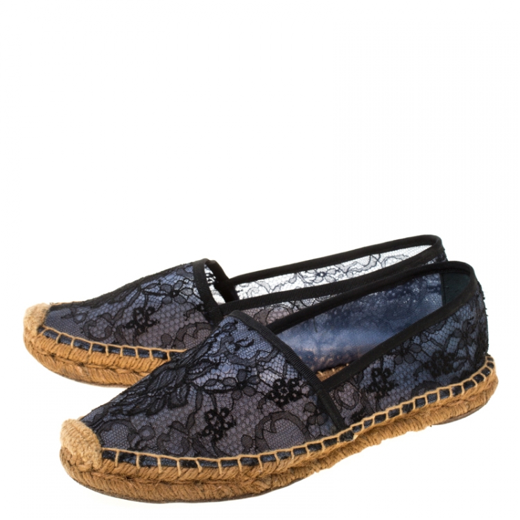 Pre Owned Dolce and Gabbana Black Lace Espadrilles Size 39