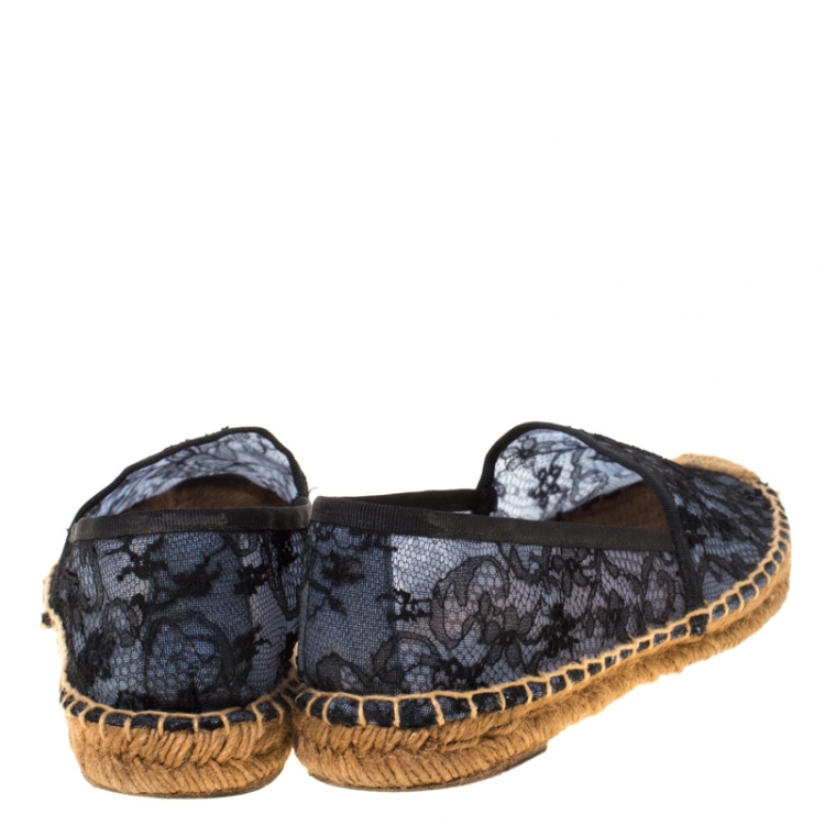 Pre Owned Dolce and Gabbana Black Lace Espadrilles Size 39