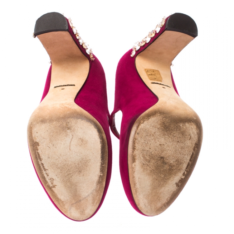 Pre Owned Dolce&Gabbana Pink Suede Embellished Heel Mary Jane Pumps Size 40