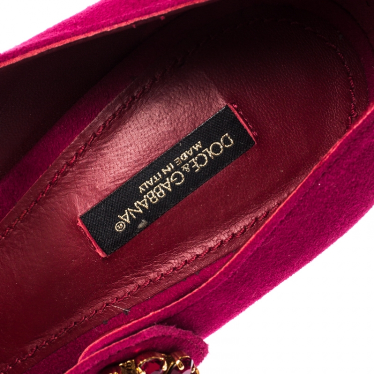 Pre Owned Dolce&Gabbana Pink Suede Embellished Heel Mary Jane Pumps Size 40