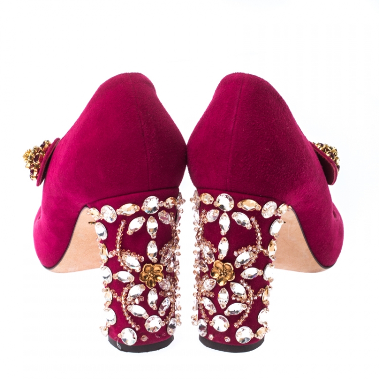 Pre Owned Dolce&Gabbana Pink Suede Embellished Heel Mary Jane Pumps Size 40