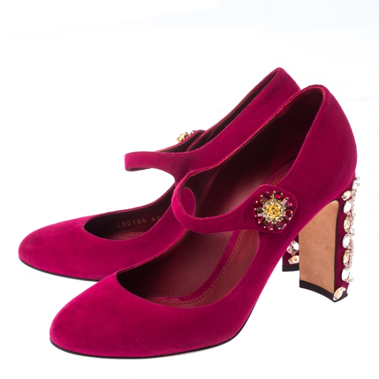 Pre Owned Dolce&Gabbana Pink Suede Embellished Heel Mary Jane Pumps Size 40