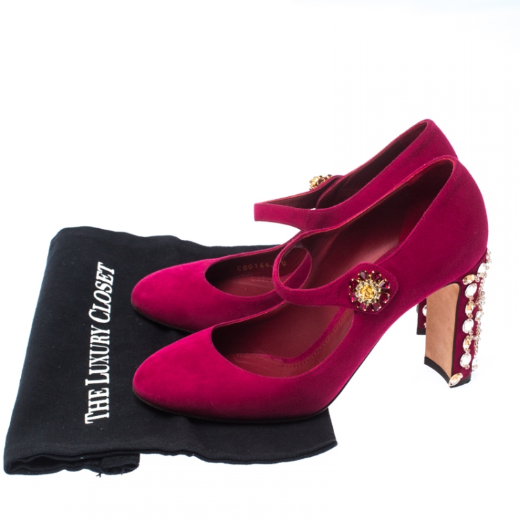 Pre Owned Dolce&Gabbana Pink Suede Embellished Heel Mary Jane Pumps Size 40
