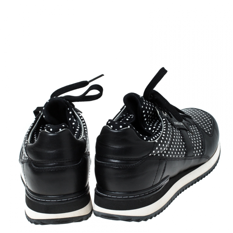 Pre Owned Dolce & Gabanna Black/White Polka Dots Leather Lace Sneakers Size 38