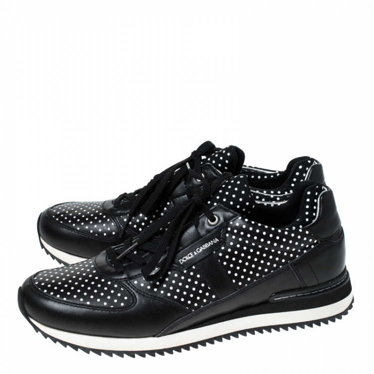 Pre Owned Dolce & Gabanna Black/White Polka Dots Leather Lace Sneakers Size 38