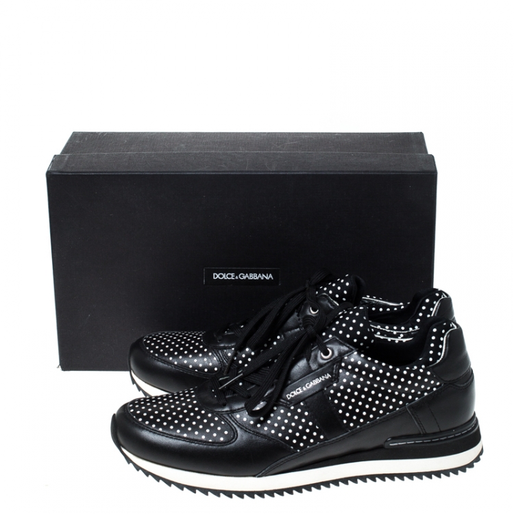 Pre Owned Dolce & Gabanna Black/White Polka Dots Leather Lace Sneakers Size 38