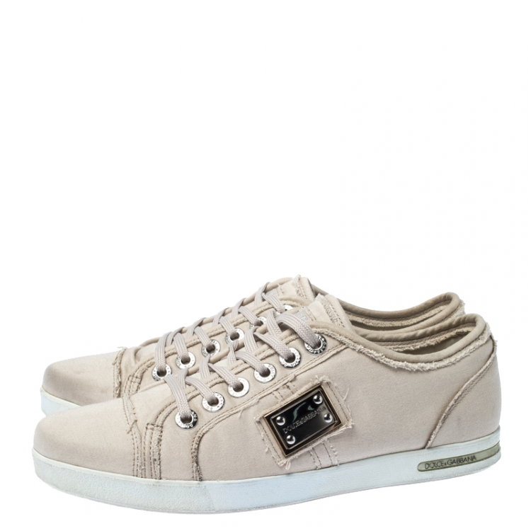 Pre Owned Dolce & Gabbana Cream Canvas Lace Up Sneakers Size 37