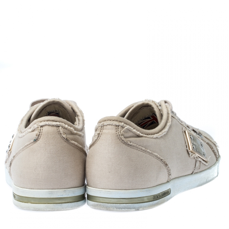 Pre Owned Dolce & Gabbana Cream Canvas Lace Up Sneakers Size 37