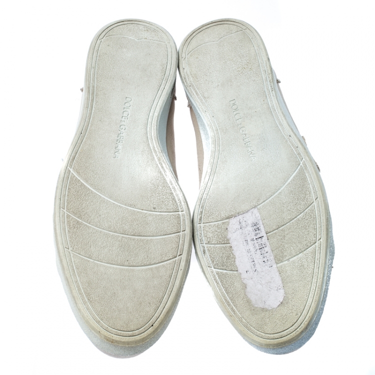 Pre Owned Dolce & Gabbana Cream Canvas Lace Up Sneakers Size 37