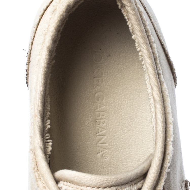 Pre Owned Dolce & Gabbana Cream Canvas Lace Up Sneakers Size 37