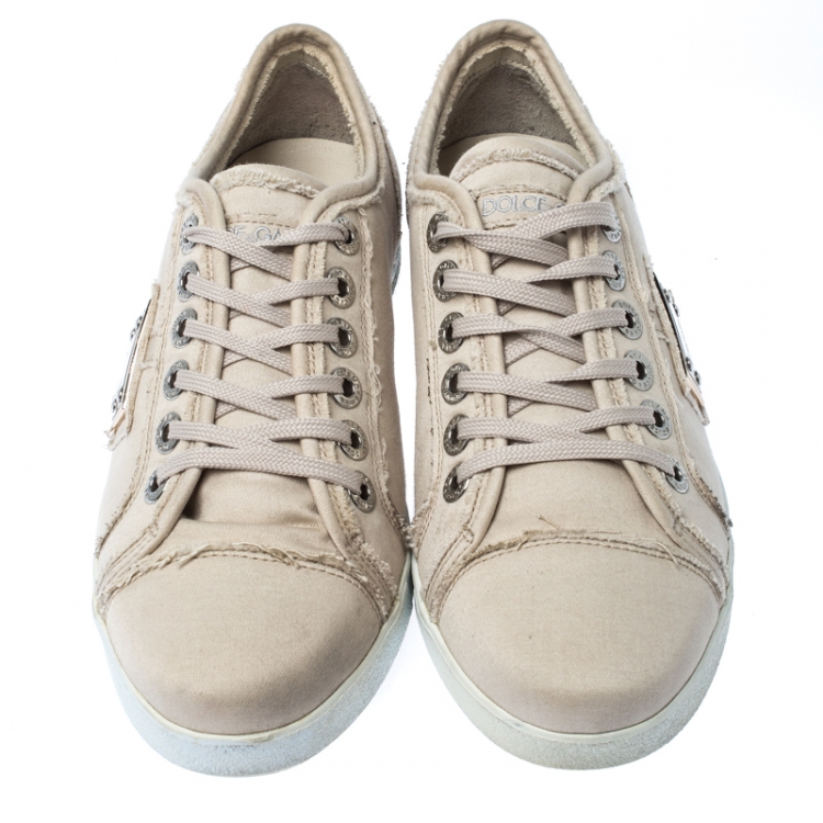 Pre Owned Dolce & Gabbana Cream Canvas Lace Up Sneakers Size 37