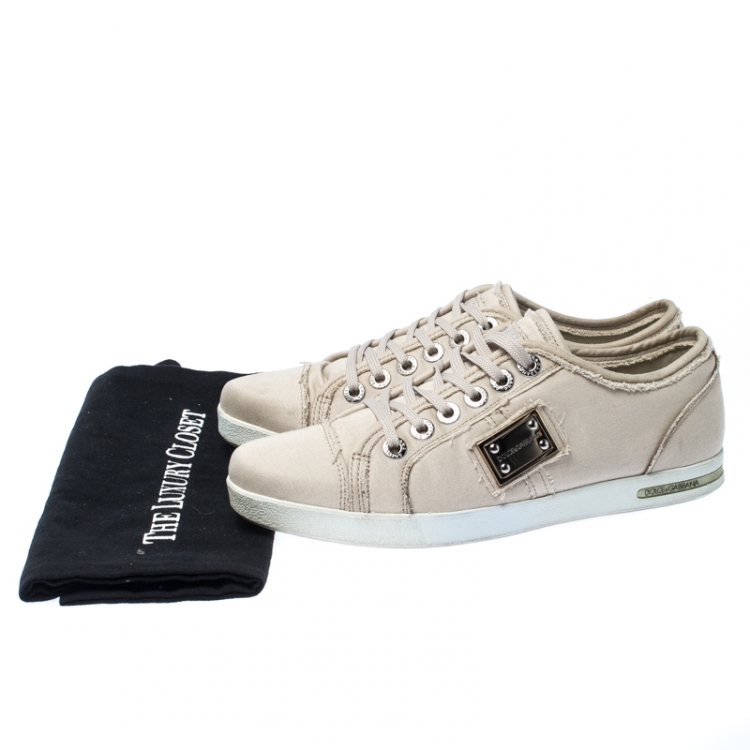 Pre Owned Dolce & Gabbana Cream Canvas Lace Up Sneakers Size 37