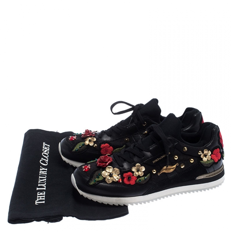 Pre Owned Dolce & Gabbana Mulitcolor Embellished Leather Lace Sneakers Size 40