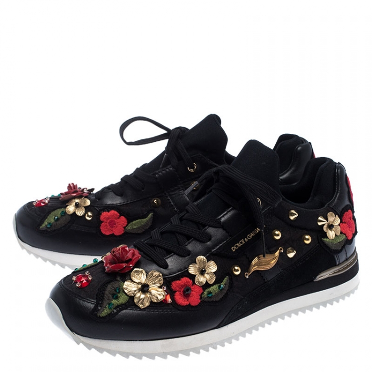 Pre Owned Dolce & Gabbana Mulitcolor Embellished Leather Lace Sneakers Size 40