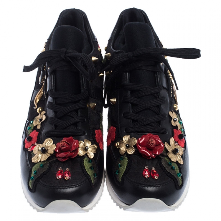 Pre Owned Dolce & Gabbana Mulitcolor Embellished Leather Lace Sneakers Size 40