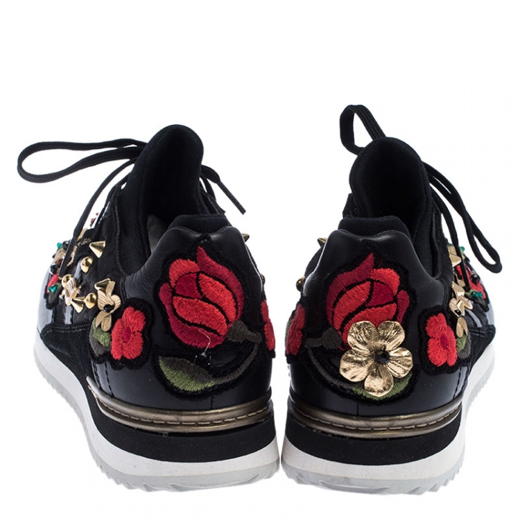Pre Owned Dolce & Gabbana Mulitcolor Embellished Leather Lace Sneakers Size 40