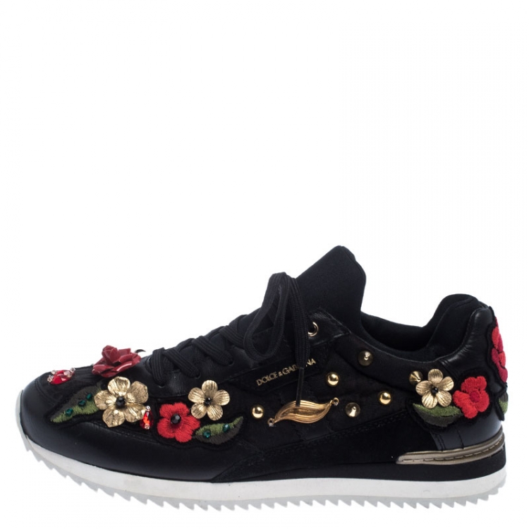 Pre Owned Dolce & Gabbana Mulitcolor Embellished Leather Lace Sneakers Size 40