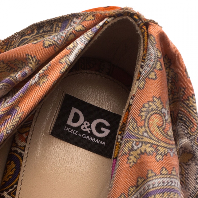 Pre Owned Dolce and Gabbana Multicolor Scarf Open Toe Ankle Wrap Wedge Pumps Size 36