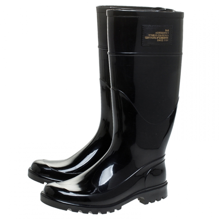 Pre Owned Dolce & Gabbana Black PVC Knee High Rain Boots Size 37