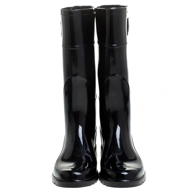 Pre Owned Dolce & Gabbana Black PVC Knee High Rain Boots Size 37