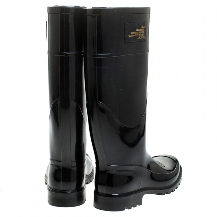 Pre Owned Dolce & Gabbana Black PVC Knee High Rain Boots Size 37