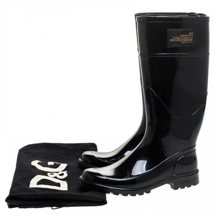 Pre Owned Dolce & Gabbana Black PVC Knee High Rain Boots Size 37