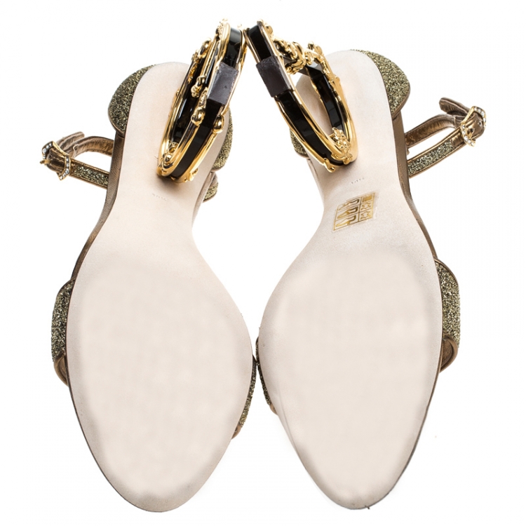 Pre Owned Dolce & Gabbana Gold Lurex Bette Sculpture Heel Open Toe Sandals Size 38.5