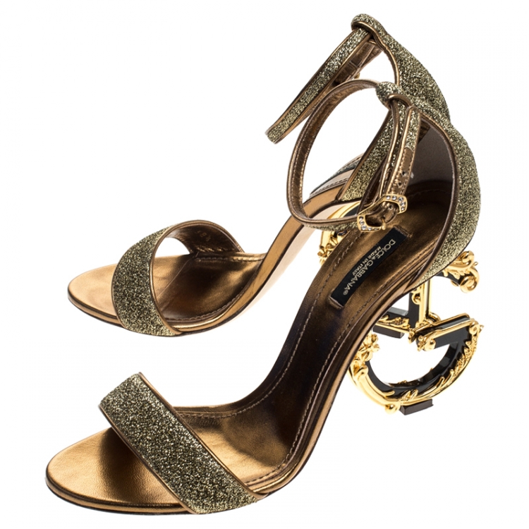 Pre Owned Dolce & Gabbana Gold Lurex Bette Sculpture Heel Open Toe Sandals Size 38.5
