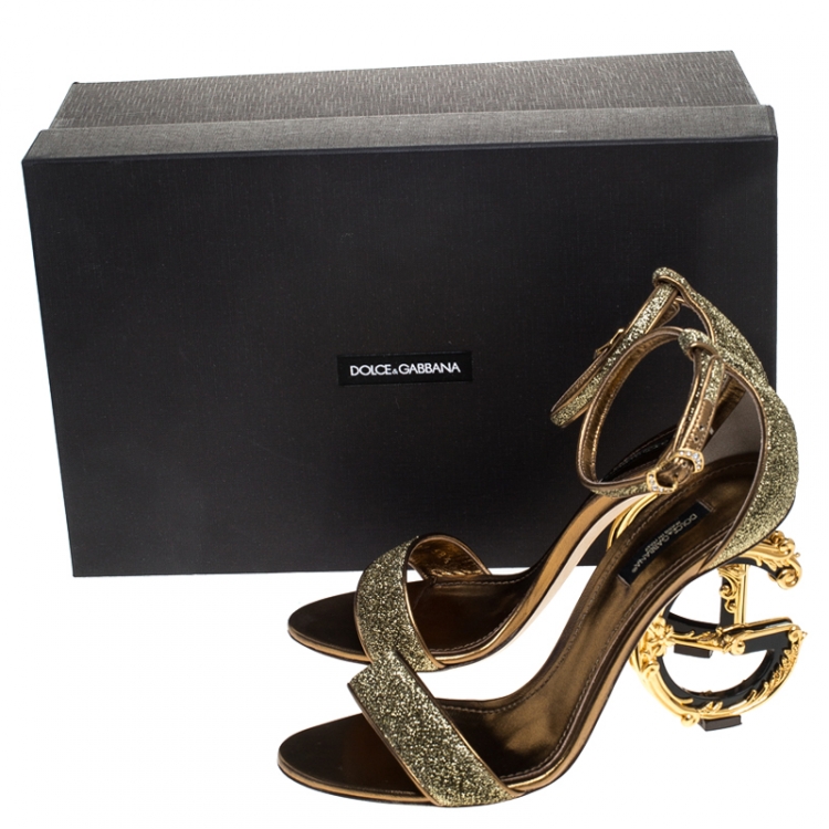 Pre Owned Dolce & Gabbana Gold Lurex Bette Sculpture Heel Open Toe Sandals Size 38.5