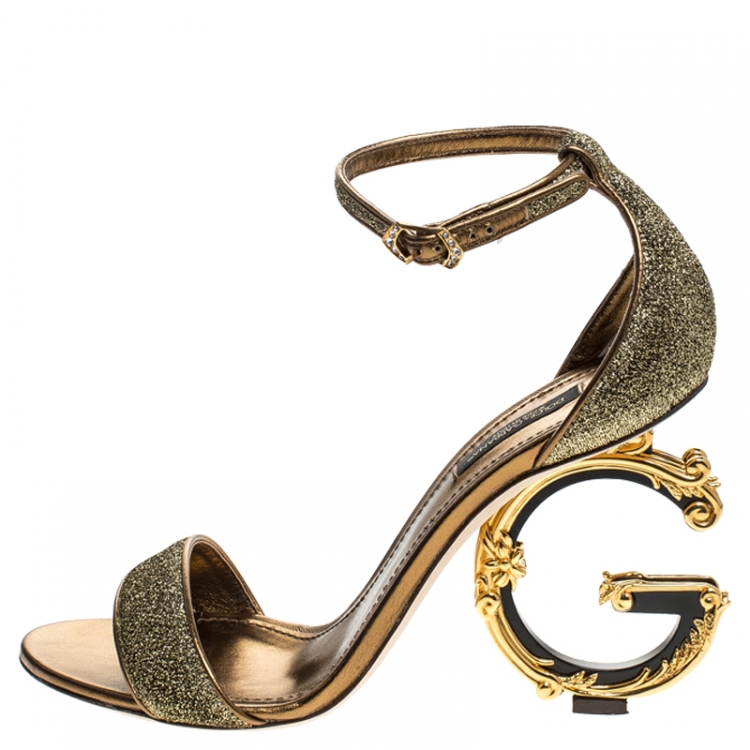 Pre Owned Dolce & Gabbana Gold Lurex Bette Sculpture Heel Open Toe Sandals Size 38.5