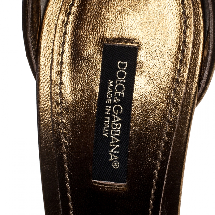 Pre Owned Dolce & Gabbana Gold Lurex Bette Sculpture Heel Open Toe Sandals Size 38.5