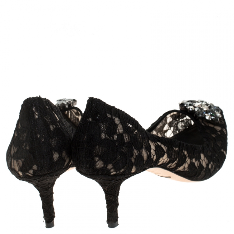 Pre Owned Dolce and Gabbana Black Lace Bellucci Crystal Embellished Pumps Size 42