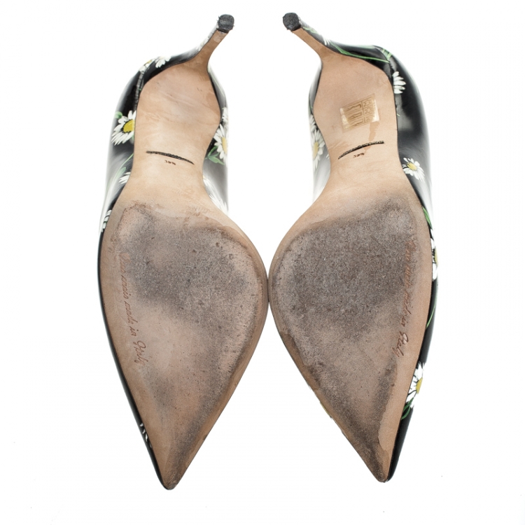 Pre Owned Dolce and Gabbana Black Patent Leather Floral Printed Pointed Toe Pumps Size 39.5